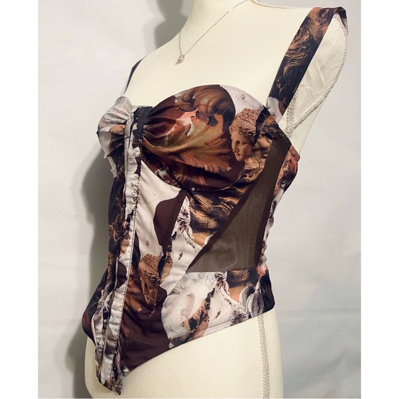 Pretty Little Thing, Brown Renaissance Print Corset, Size 6 - Picture 8 of 9